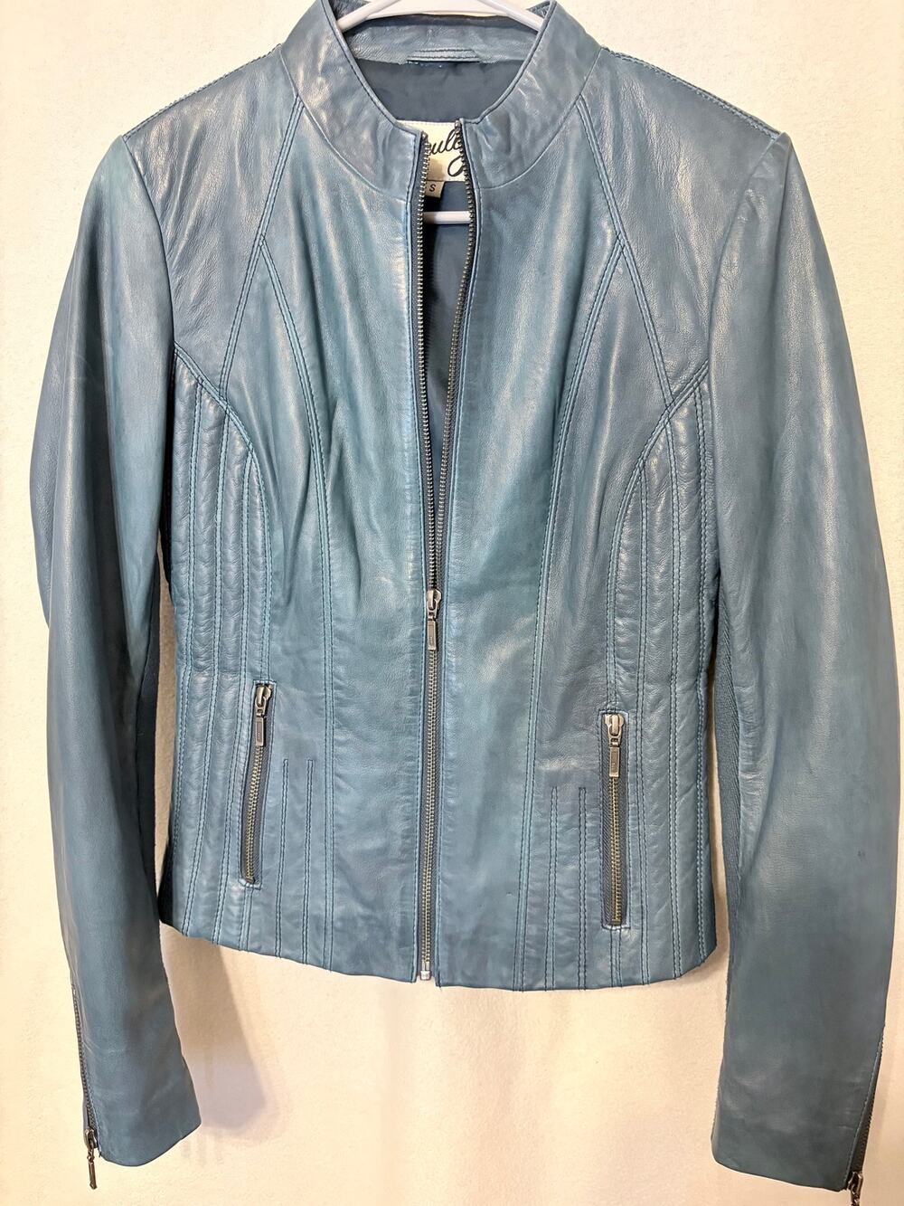 Scully Blue Lambskin Leather Jacket S Moto Western Cafe Racer